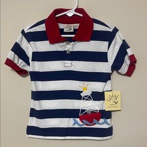 NWT- Luigi Kids Boutique Navy and White Striped Polo Shirt - 2T